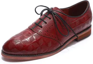 Mona flying Women's Comfortable Saddle Oxfords Brogue Lace-up Leather Shoes for Ladies