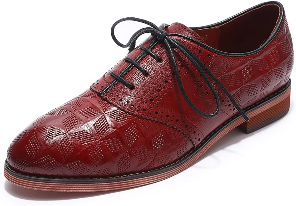 Mona flying Women's Comfortable Saddle Oxfords Brogue Lace-up Leather Shoes for Ladies