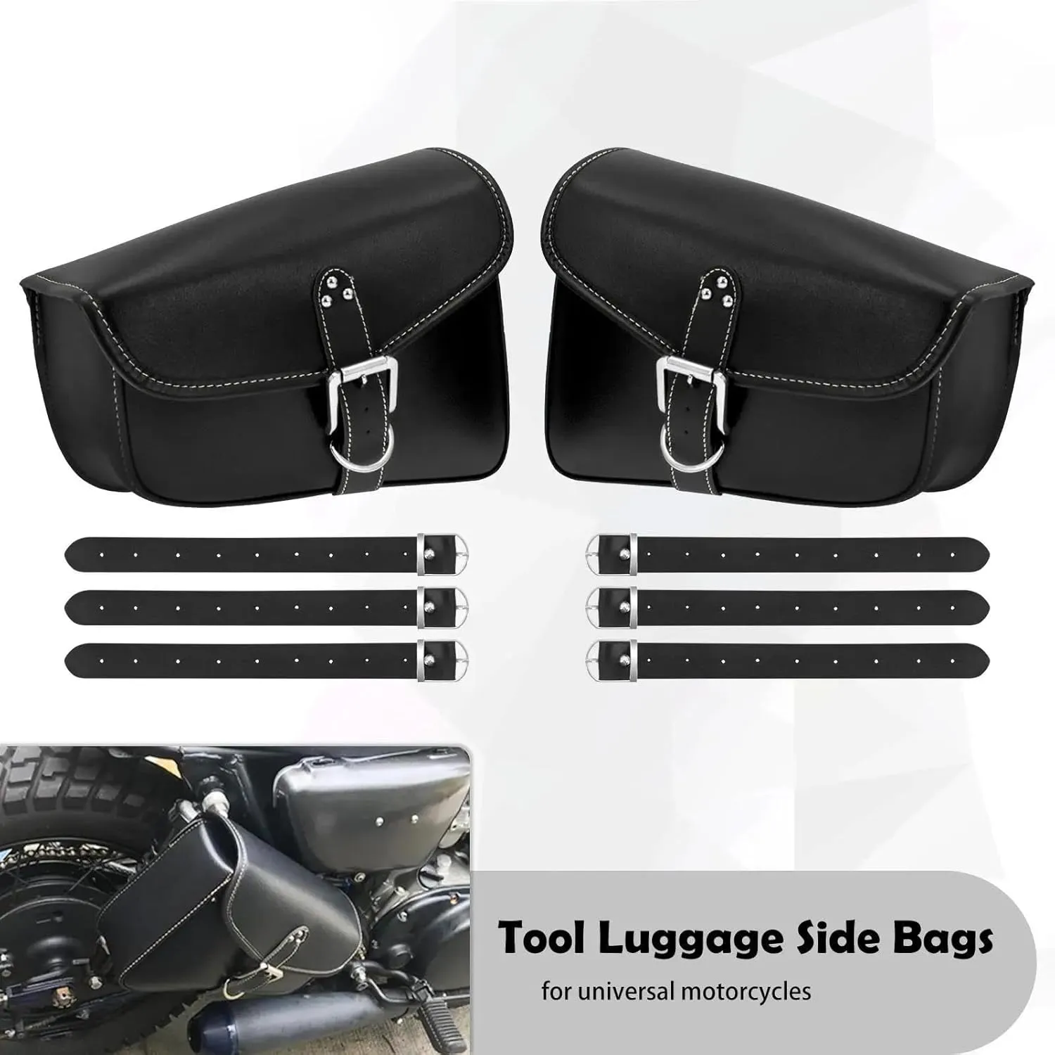Motorcycle Saddlebags Side Tool Bag PU Leather Luggage Universal Saddle Bag Pouch Black for Yam&aha(Right Saddle Bag)