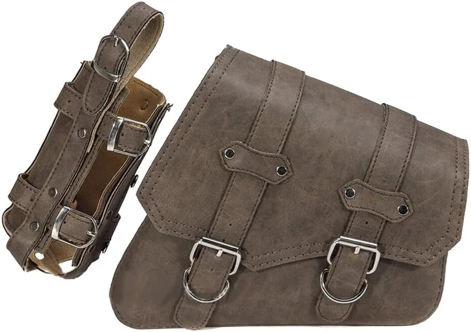 Motorcycle Solo Saddle Bag and Pannier Storage with Drink Bottle Holder PU Leather Waterproof Solo Swing Arm Bag Motorbike Luggage Bag Right Side Bag, Brown
