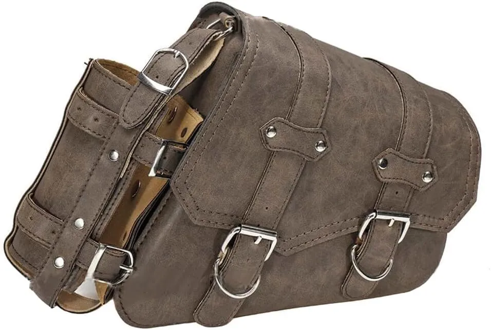 Motorcycle Solo Saddle Bag and Pannier Storage with Drink Bottle Holder PU Leather Waterproof Solo Swing Arm Bag Motorbike Luggage Bag Right Side Bag, Brown