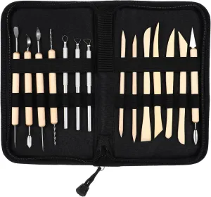 MUELODSIC Pottery Sculpture Tools Kit Wooden Metal Clay Sculpting Tools with Zippered Storage Bag for Carving Jewelry Making and Creative Projects