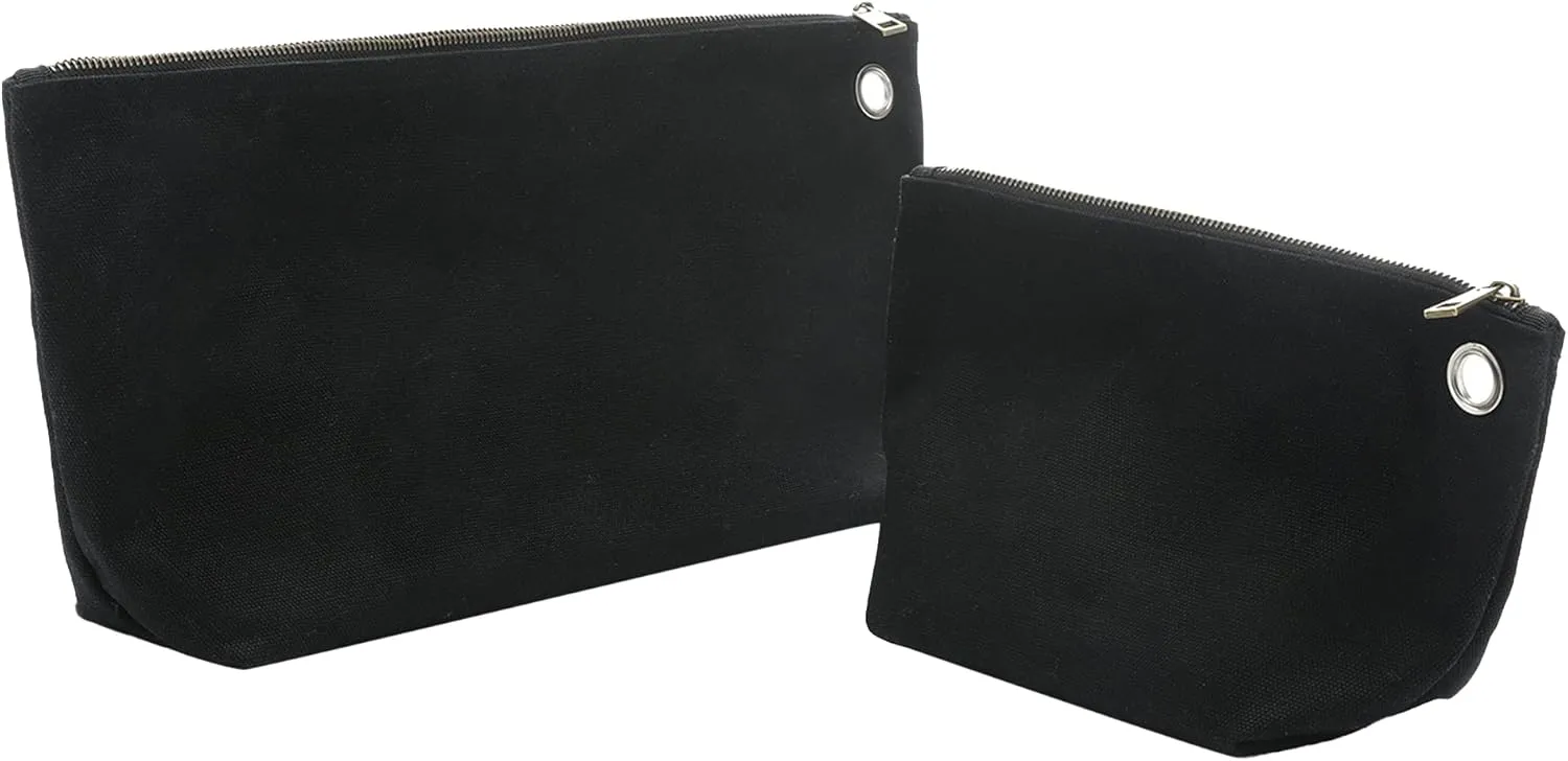 Multi-Purpose Tool Storage Bag - 16oz Waxed Canvas Item Collection Pouch for Men Women, Portable Tools Organizer Pouches with Zipper | 1 Large & 1 Small | For Coins Pliers Nuts - Black