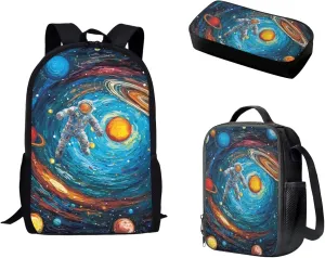 Mumeson Astronaut Galaxy Backpack Schoolbag Casual Daypacks Rucksack for Teen Boys Casual Dailyuse Daypack Set Insulated Thermal Lunch Bags Pencil Case