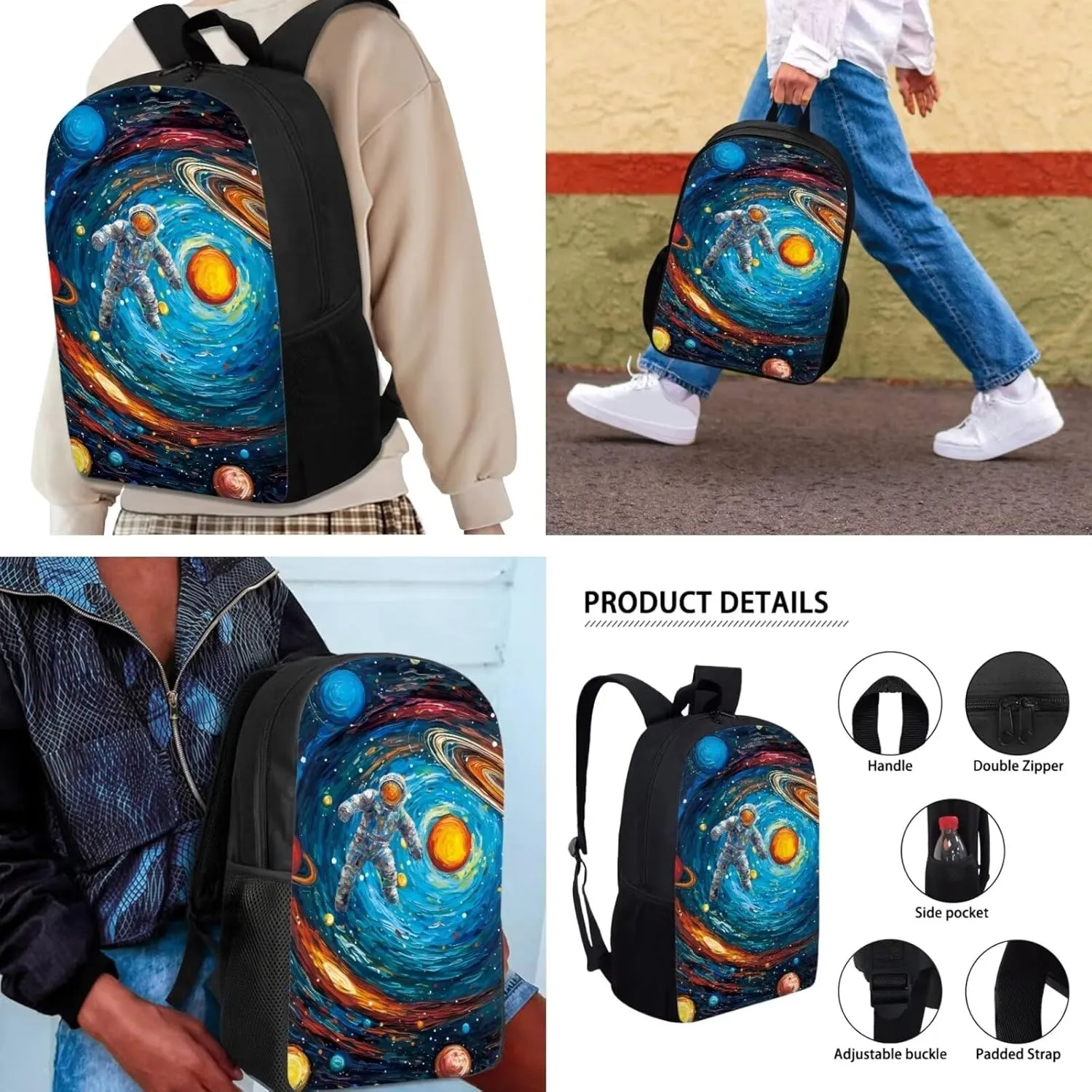 Mumeson Astronaut Galaxy Backpack Schoolbag Casual Daypacks Rucksack for Teen Boys Casual Dailyuse Daypack Set Insulated Thermal Lunch Bags Pencil Case