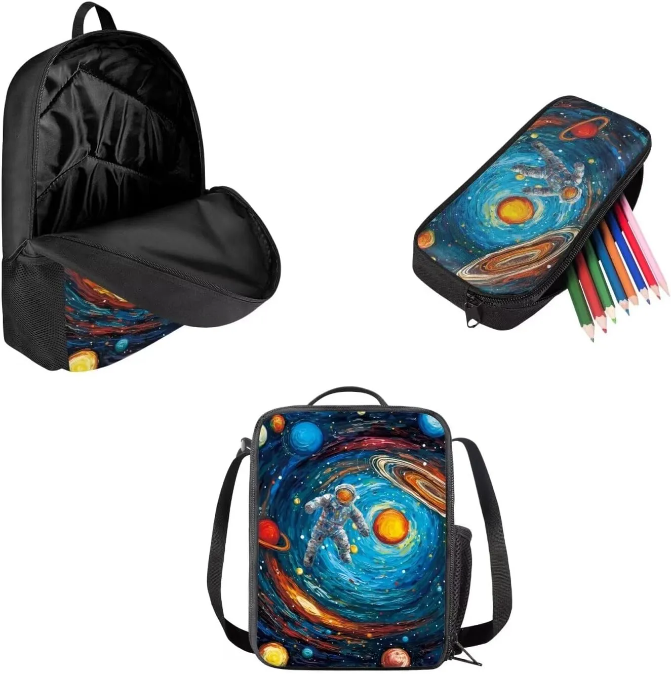 Mumeson Astronaut Galaxy Backpack Schoolbag Casual Daypacks Rucksack for Teen Boys Casual Dailyuse Daypack Set Insulated Thermal Lunch Bags Pencil Case