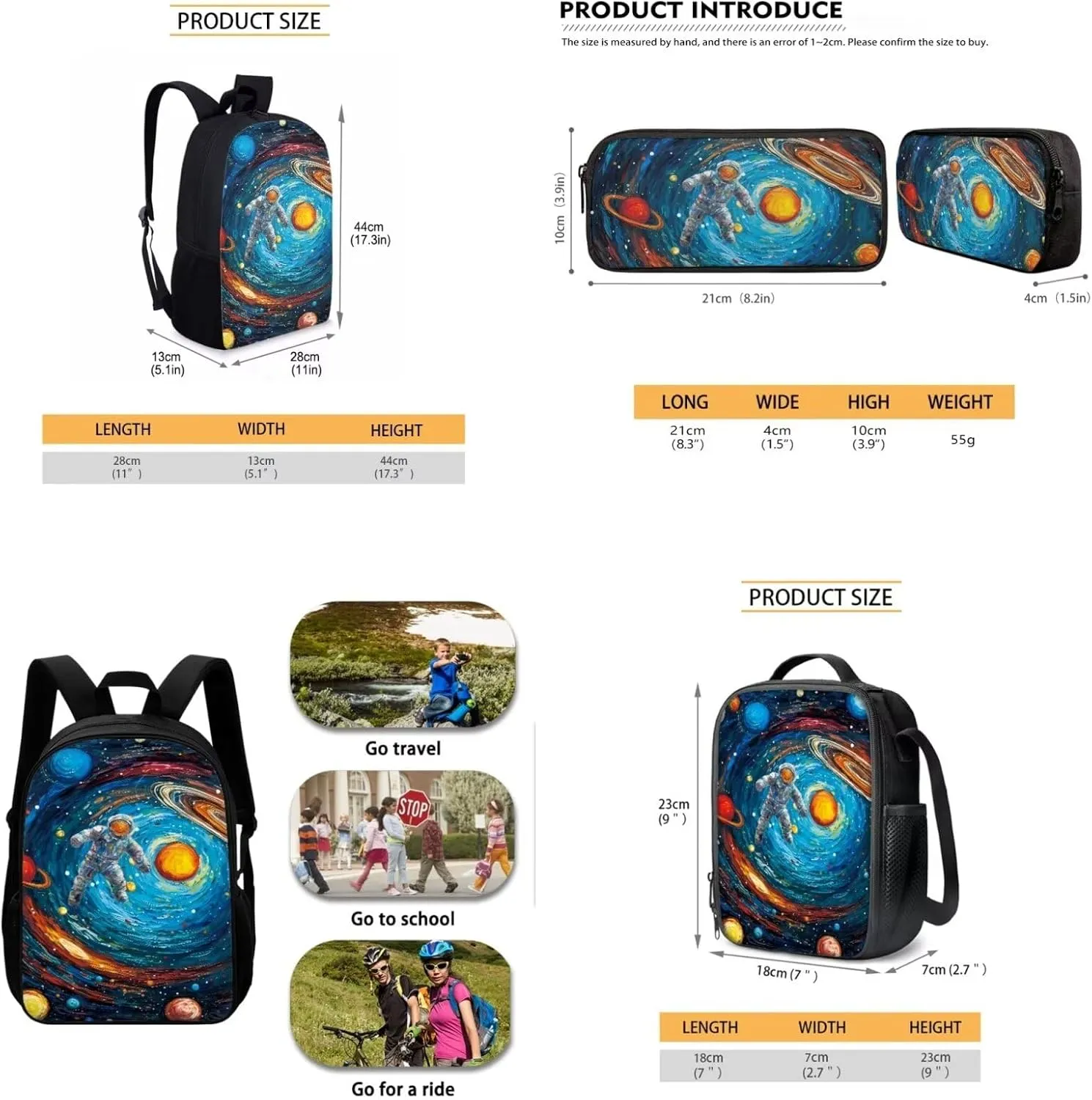 Mumeson Astronaut Galaxy Backpack Schoolbag Casual Daypacks Rucksack for Teen Boys Casual Dailyuse Daypack Set Insulated Thermal Lunch Bags Pencil Case