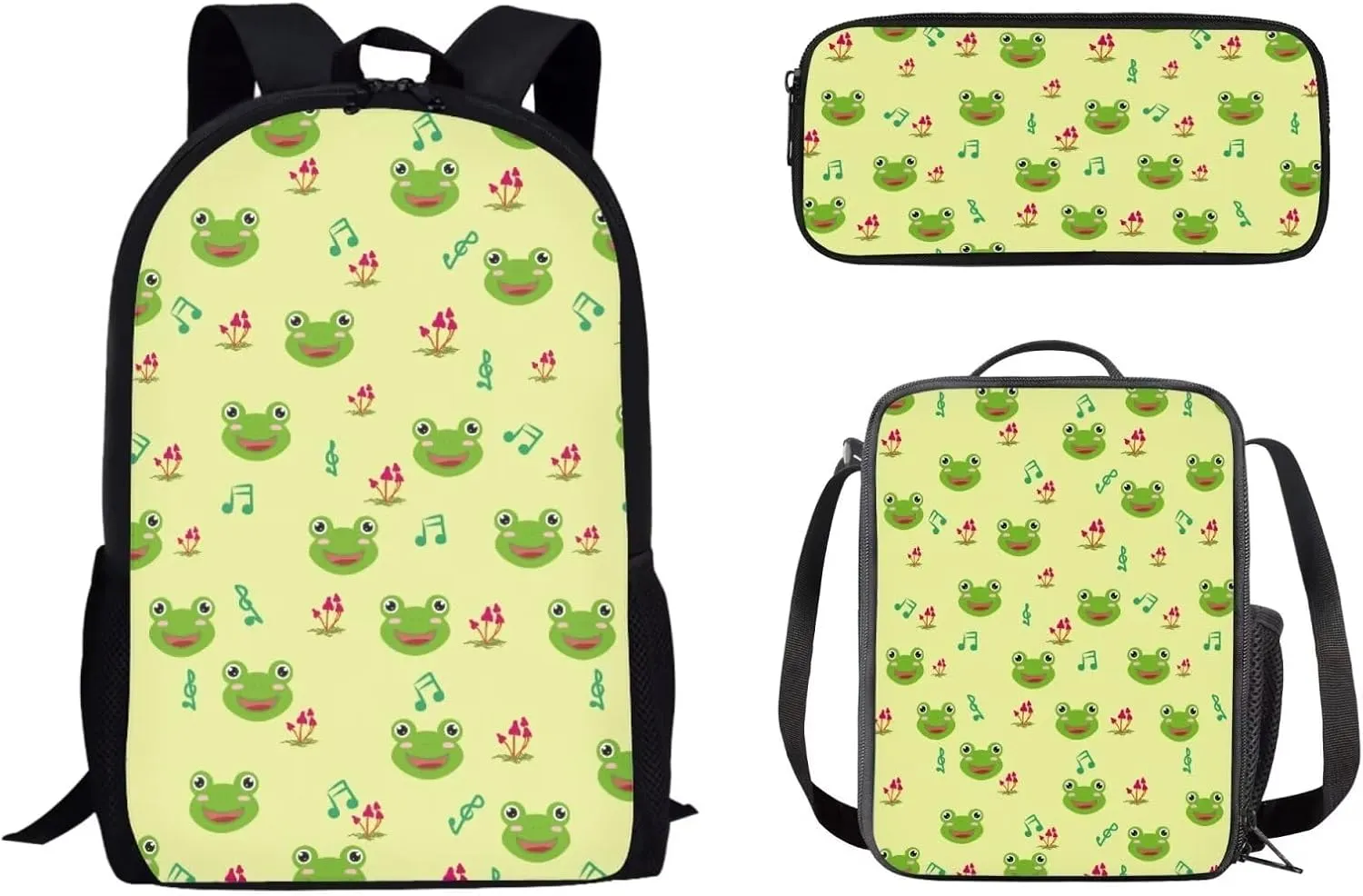 Mumeson Cartoon Frog 3 Pack Schoolbag Bookbag Set School Backpack School Supplies Daypacks Rucksack   Pencil Cases   Insulated Thermal Lunch Bags Lightweight Bookbag