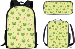 Mumeson Cartoon Frog 3 Pack Schoolbag Bookbag Set School Backpack School Supplies Daypacks Rucksack   Pencil Cases   Insulated Thermal Lunch Bags Lightweight Bookbag