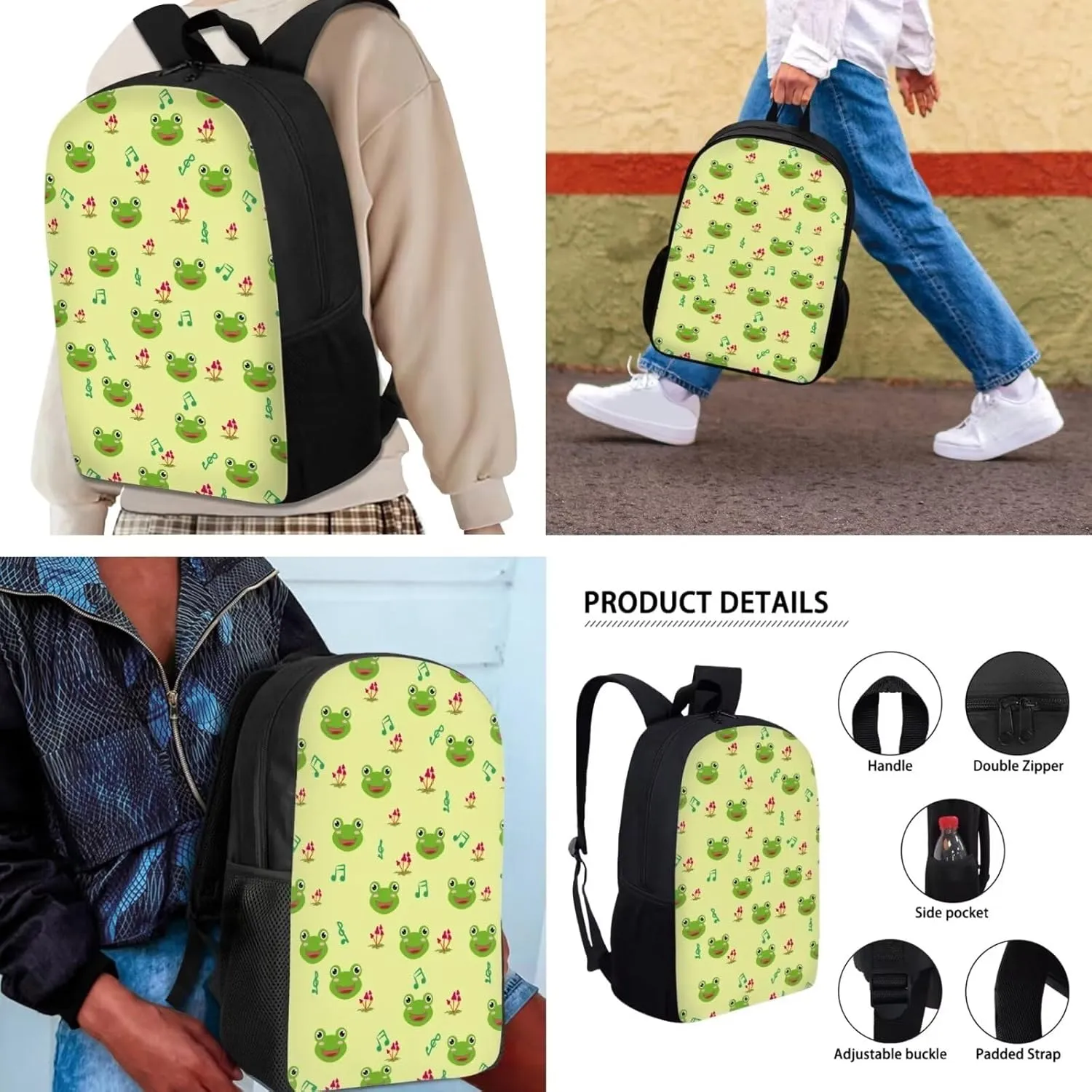 Mumeson Cartoon Frog 3 Pack Schoolbag Bookbag Set School Backpack School Supplies Daypacks Rucksack   Pencil Cases   Insulated Thermal Lunch Bags Lightweight Bookbag