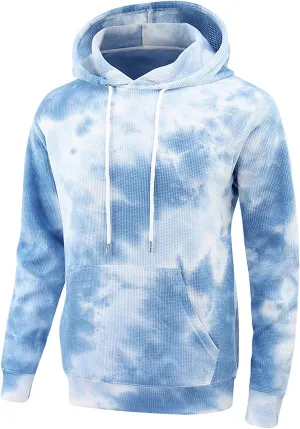 Muscularfit Sweatshirt for Men 2024 Fashion Tie Dye Long Sleeve Hooded Pullover Shirt Causal Contrast Color Print Gym Hoodies