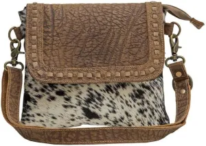 Myra Bag Manchester Cowhide Purse - Black and Ivory Cow Hide Crossbody Handbag for Women, Western Saddle Purse with Adjustable Strap Length