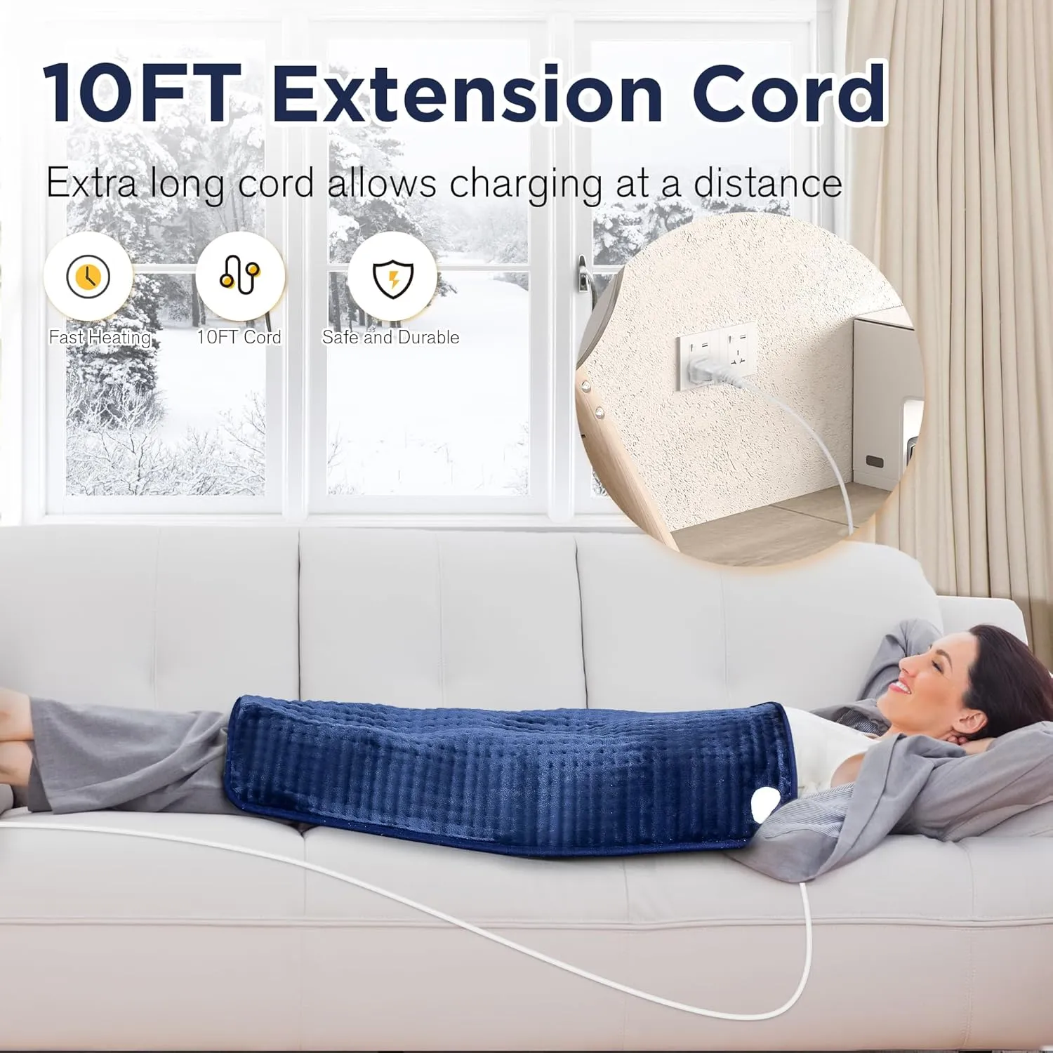 NALONE Extra Large Heating Pad for Back Pain Relief, 10FT Cord Heating Pads for Neck, XXXL Portable Electric Heated Pad, 6 Levels, Auto Shut-Off, Christmas Gifts for Women Men,17" x 33" Blue