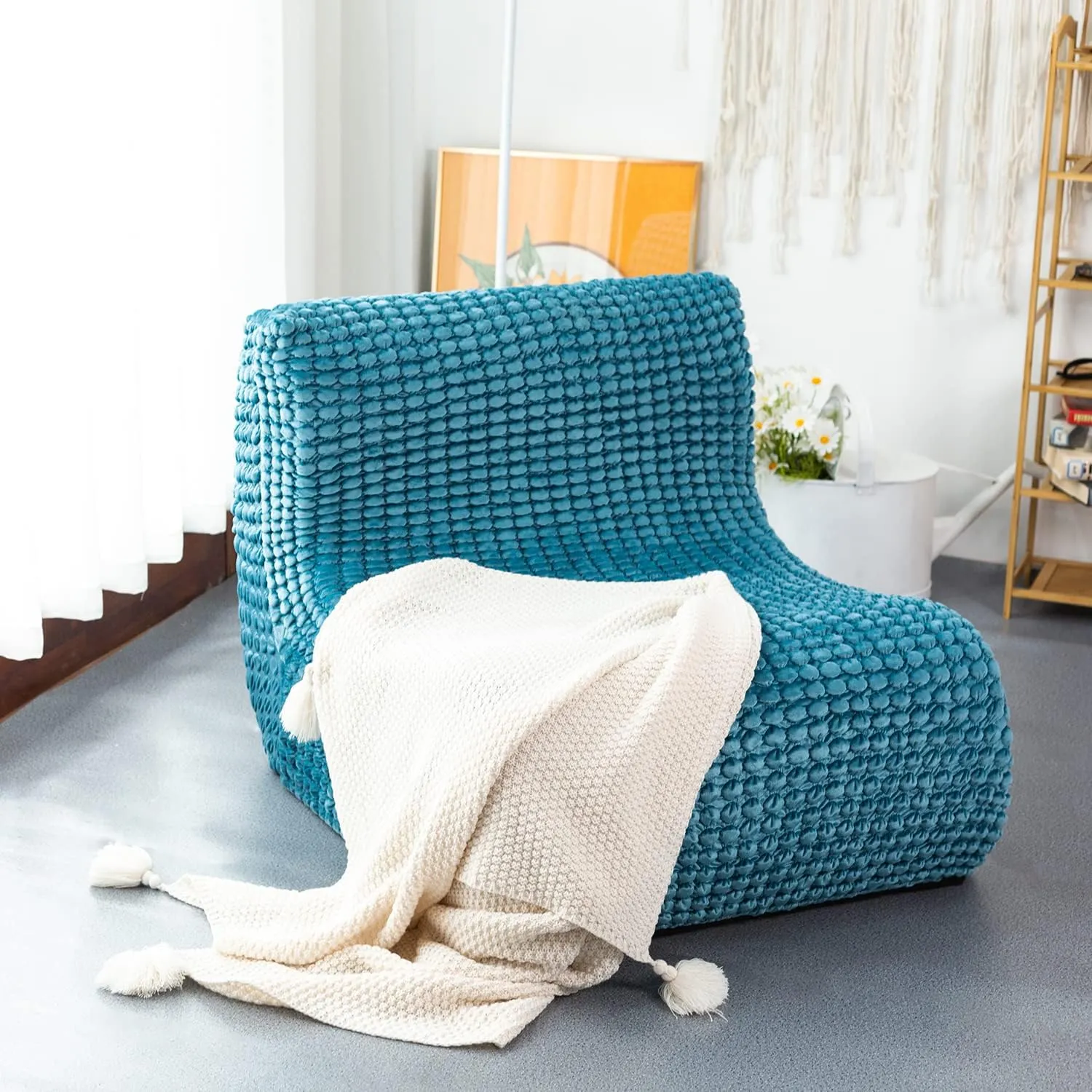 N&V Single Seated Foam Sofa, Armless Floor Sofa, One Piece High Density Foam, Removable and Machine Washable Cover, Blue