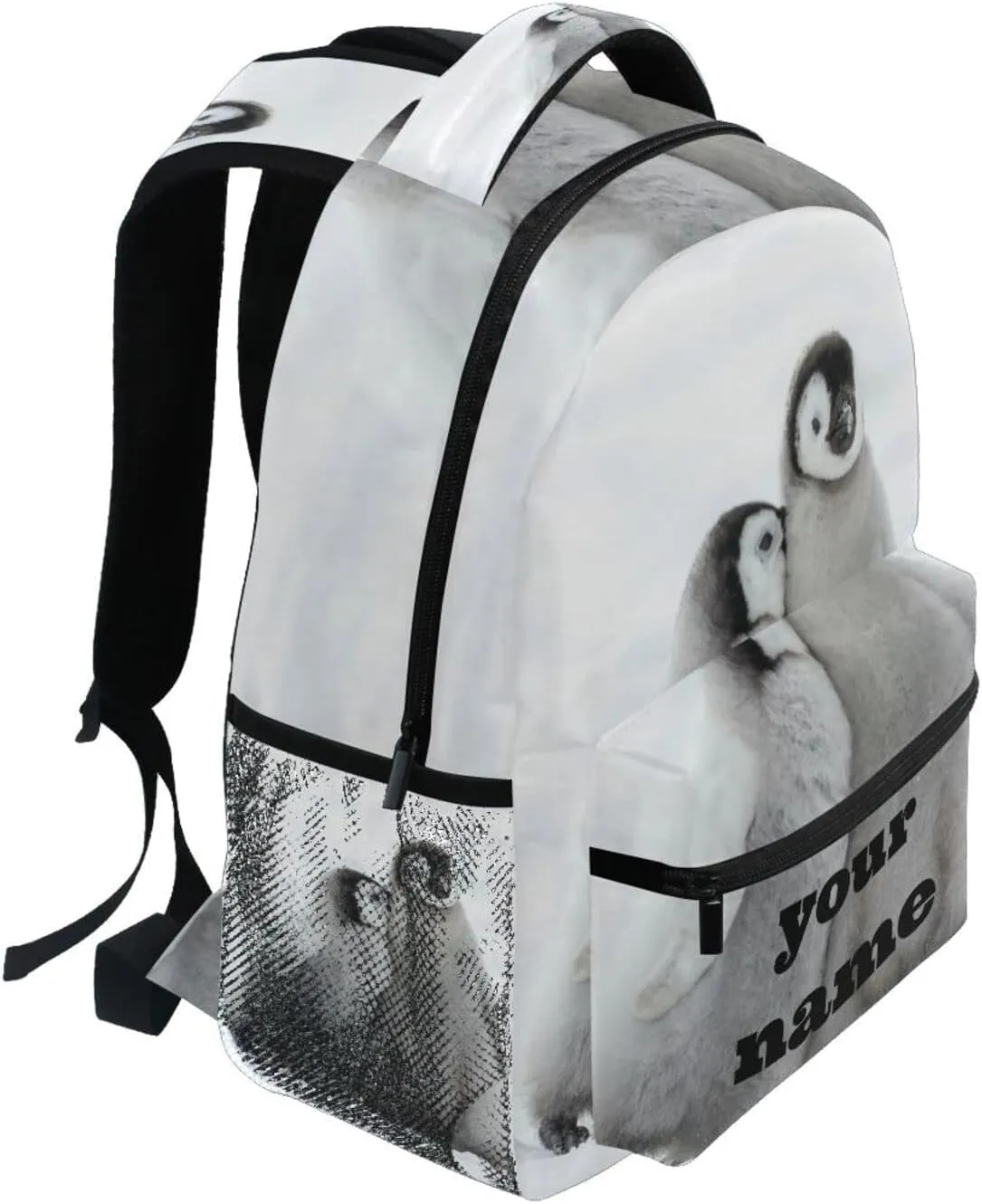 Nander Custom You Name Snow Penguins Backpack,Casual Daypacks Outdoor Sports Rucksack School Shoulder Bag for Men Women Boys Girls-12x7.3x16.9in