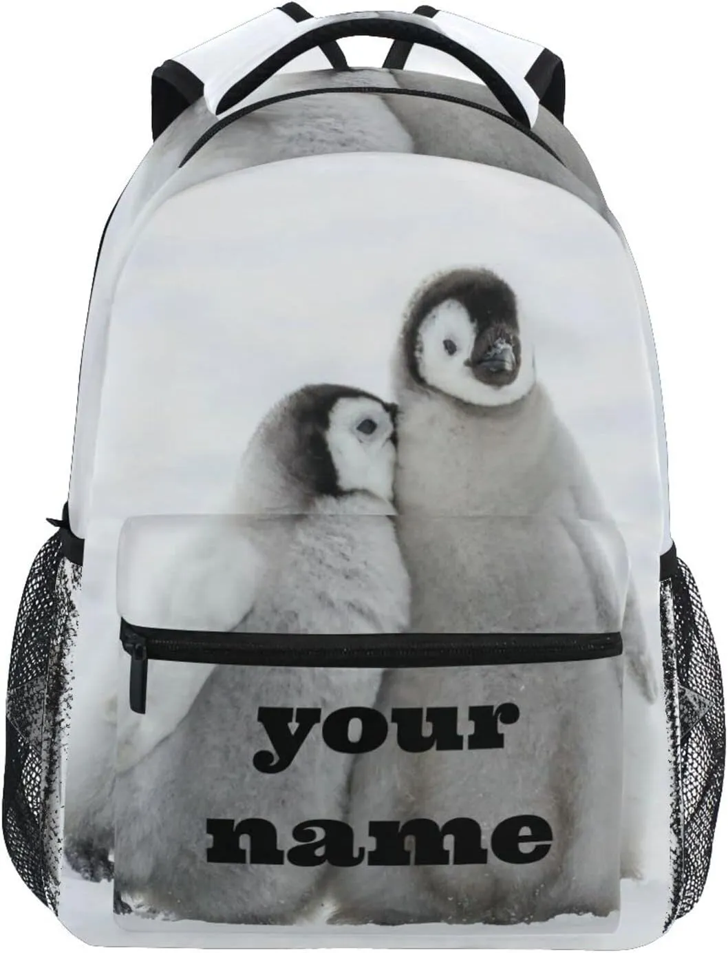Nander Custom You Name Snow Penguins Backpack,Casual Daypacks Outdoor Sports Rucksack School Shoulder Bag for Men Women Boys Girls-12x7.3x16.9in