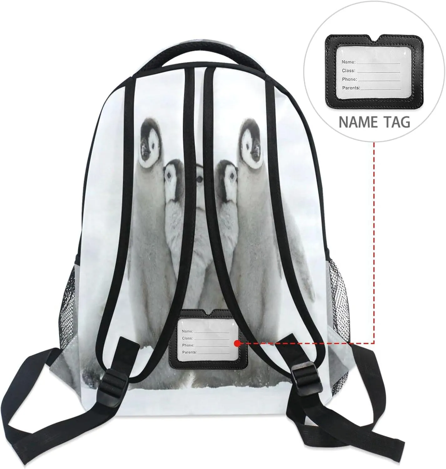 Nander Custom You Name Snow Penguins Backpack,Casual Daypacks Outdoor Sports Rucksack School Shoulder Bag for Men Women Boys Girls-12x7.3x16.9in