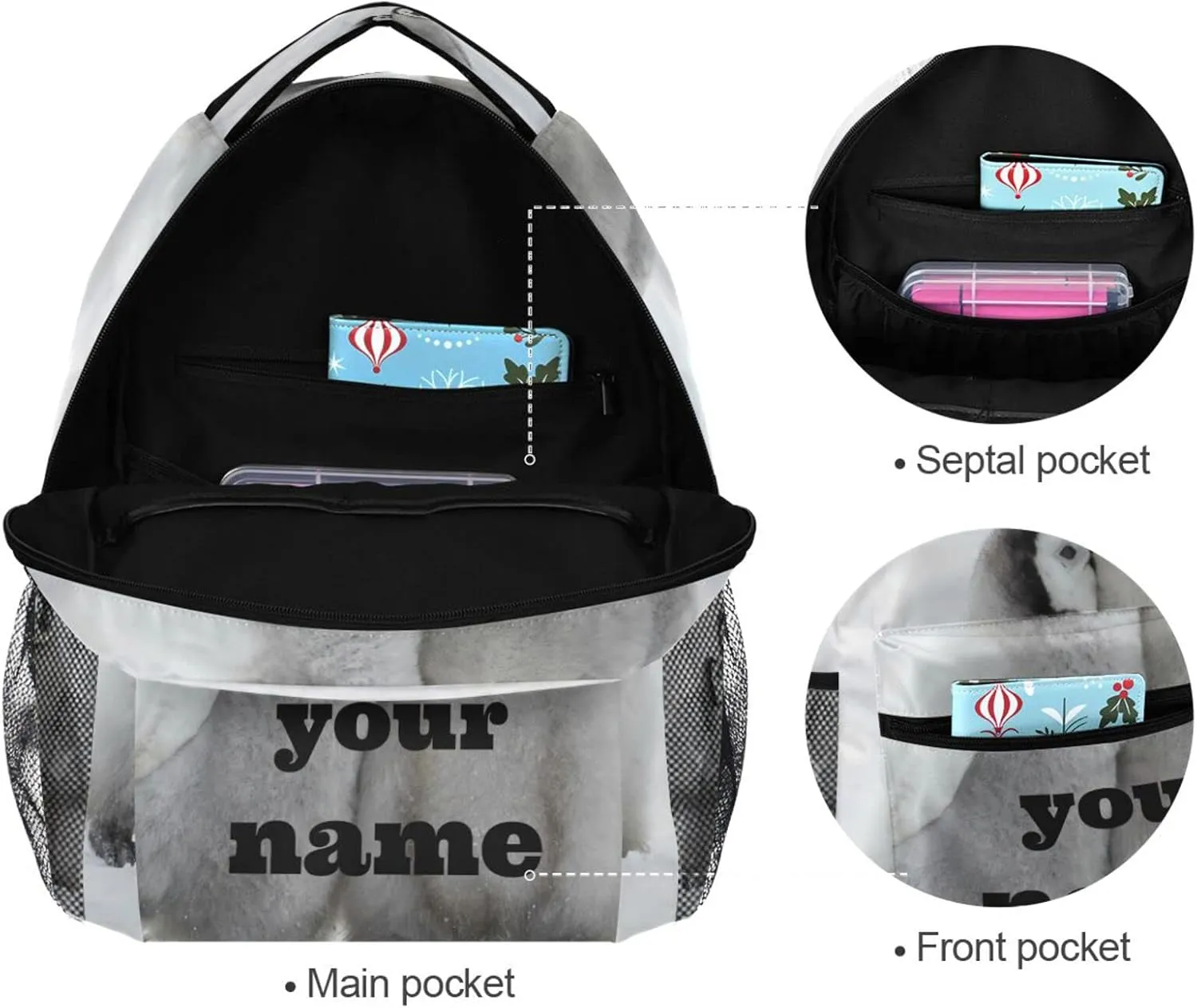 Nander Custom You Name Snow Penguins Backpack,Casual Daypacks Outdoor Sports Rucksack School Shoulder Bag for Men Women Boys Girls-12x7.3x16.9in