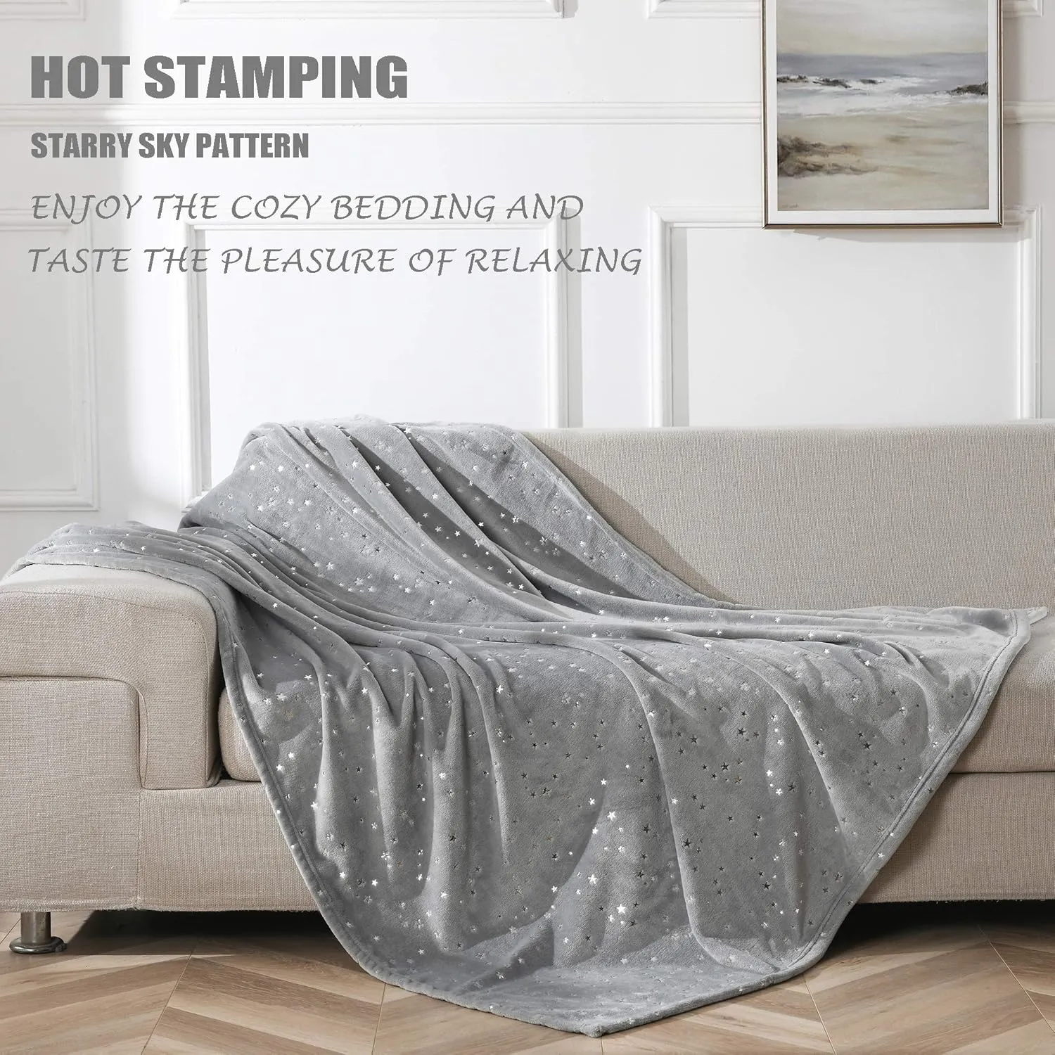 NANPIPER Throw Blanket Fluffy Bed Blanket All Season Ultra Soft Microfiber Sofa Fleece Foil Blankets(Throw Size 50"x65", Light Grey)