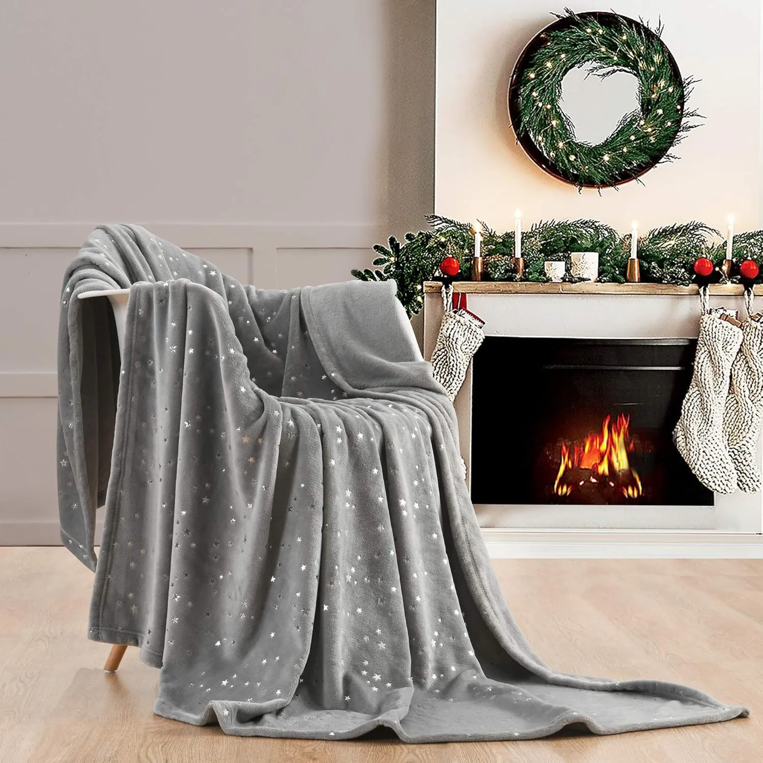 NANPIPER Throw Blanket Fluffy Bed Blanket All Season Ultra Soft Microfiber Sofa Fleece Foil Blankets(Throw Size 50"x65", Light Grey)