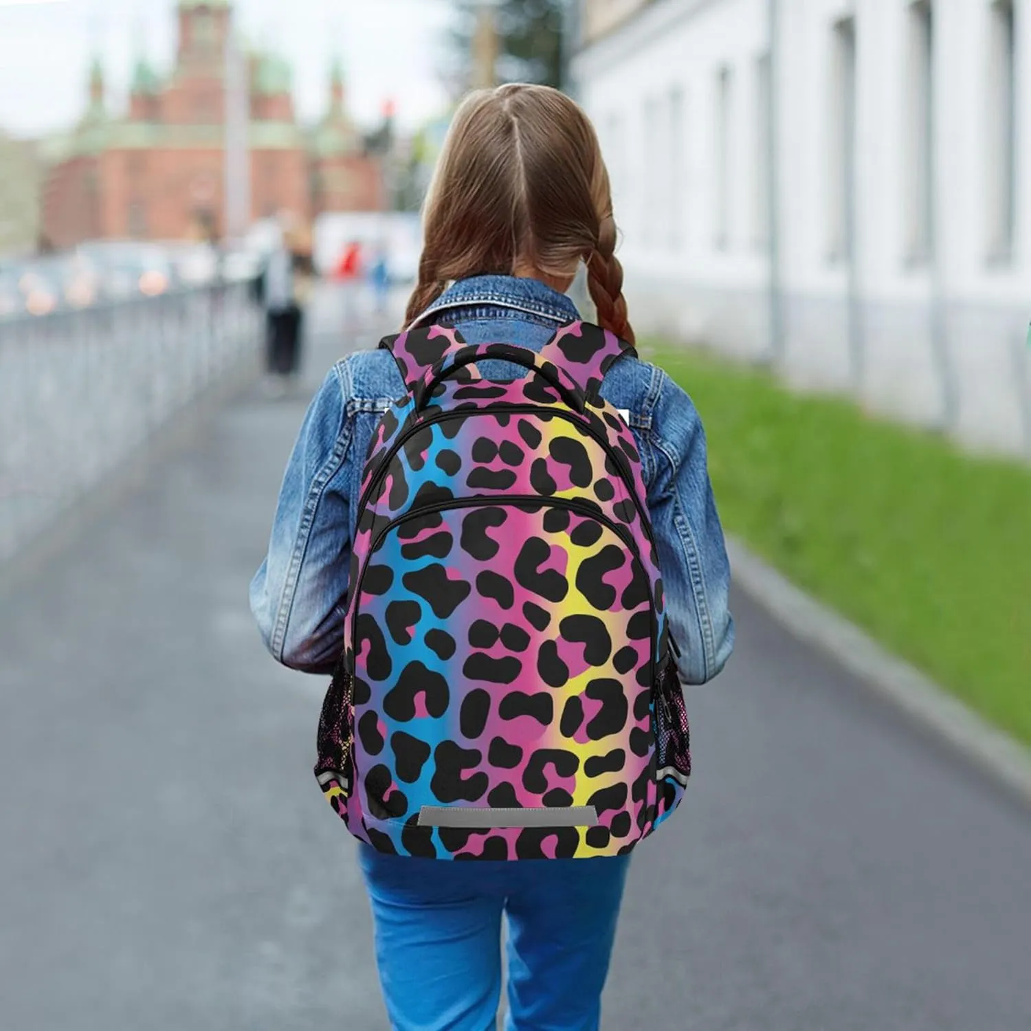 Neon Leopard Printing Backpack for Student Kids Rucksack Boys Girls School Bag Travel Daypack
