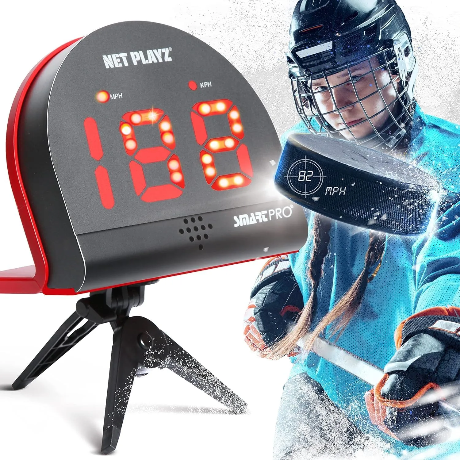NetPlayz Hockey Radar Gifts Training Aids - Speed Guns Speed Sensor, Hands-Free Radar Guns | Ice Hockey Field Hockey Street Roller Hockey, High-Tech Gadget & Gear, Black (NIS022132045)