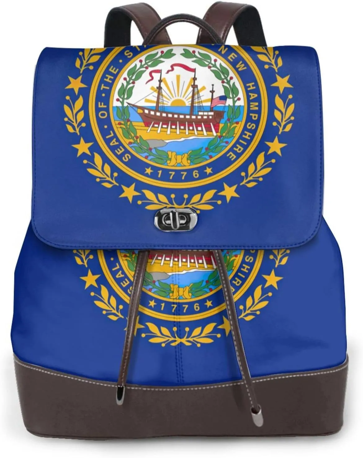 New Hampshire State Flag Print Leather Backpack Bags For Women Fashion Shoulder Bags Large Travel Hiking Daypacks