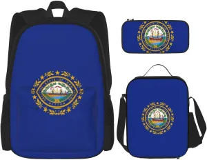 New Hampshire state flag print Pocket backpack Crossbody lunch bag pen bag set 3-in-1 Makeup bag Outdoor travel