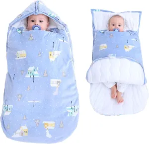 Newborn Baby Infant Sleep Sack Swaddle Blanket,Outdoor Baby Stroller Sleep Sack for Cold Weather,Fleece Plush Swaddle for Newborn Zipper,Baby Sleeping Bag for Travel(0-6 Months,Blue)