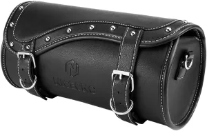 NICECNC Motorcycle Fork Bag - PU Leather Universal Tool Bag with Reinforced Straps, Waterproof, Black