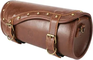 NICECNC Motorcycle Front Fork Bag PU Leather, Vintage Crazy Horse Lines Motorcycle Handlebar Bag Universal Motorcycle Tool bag Motorcycle Sissy Bar Bag Saddle Bag with Reinforced Straps,Brown