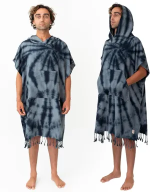 Nova Blue Surf Poncho – Large Changing Towel (33 x 37) – 100% Cotton Hooded Towel Adult for Surf Beach Pool and Swim (Black tie-dye)
