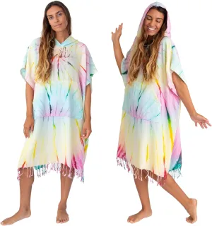 Nova Blue Surf Poncho – Large Changing Towel (33 x 37) – 100% Cotton Hooded Towel Adult for Surf Beach Pool and Swim (Multi tie-dye)