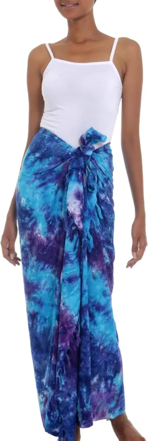 NOVICA Blue Purple Tie Dye Rayon Sarong Beach Swimsuit Cover Up 'Sea Glass'