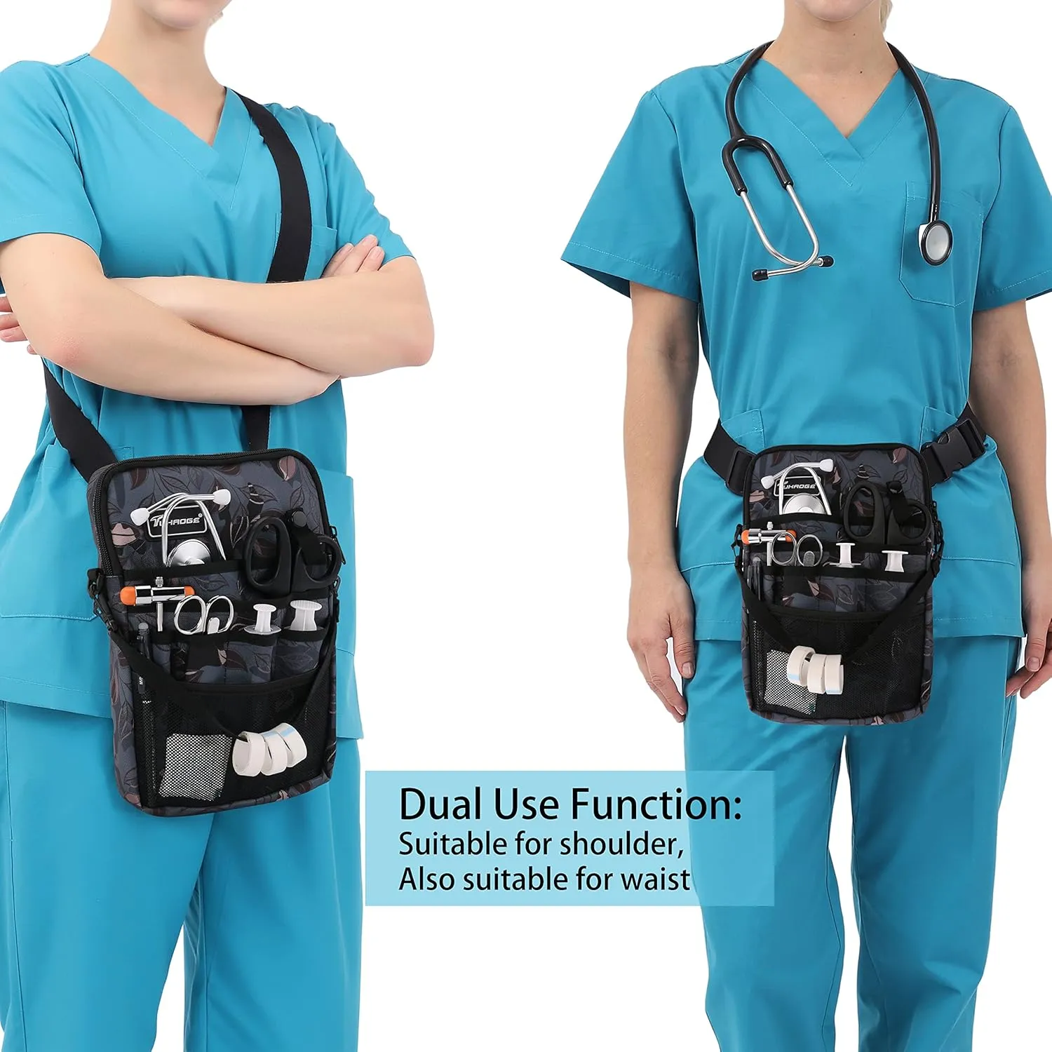 Nurse Fanny Pack with Tape Holder, Nurse Pocket Organizer for Medical Professionals，12 Pockets Nurse Waist Bag（THHS-KB-Ash Leaves）