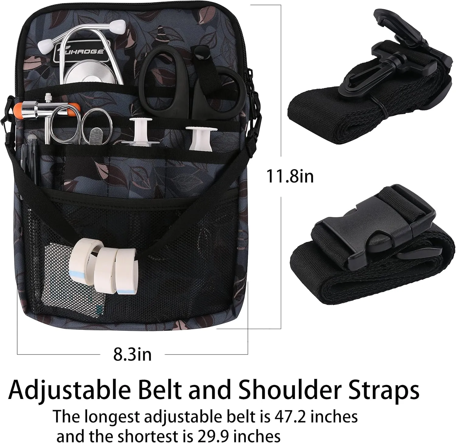 Nurse Fanny Pack with Tape Holder, Nurse Pocket Organizer for Medical Professionals，12 Pockets Nurse Waist Bag（THHS-KB-Ash Leaves）