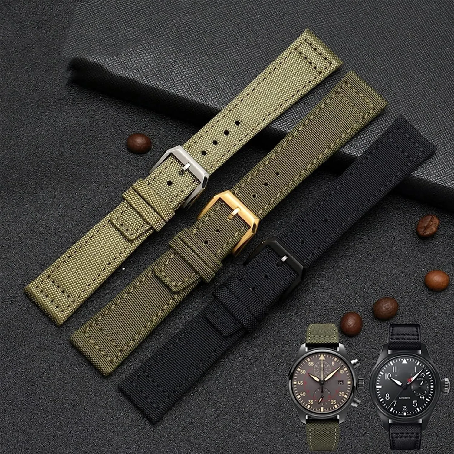 Nylon Canvas Fabric Watch Band For IWC Pilot Spitfire Timezone TopGun Strap Wristwatch Straps 20mm 21mm 22mm