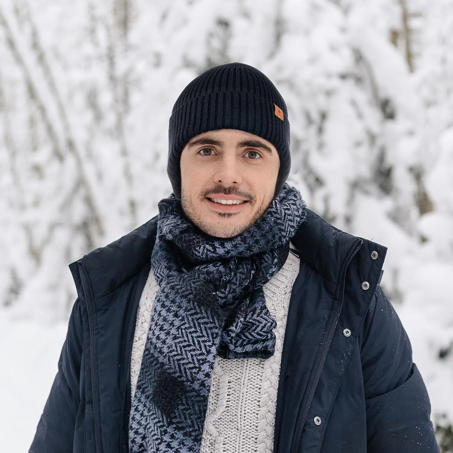 Ocatoma Winter Beanie with Earflap for Men Women Warm Knit Soft Hat Outdoor Beanie Unisex Gifts for Men Women