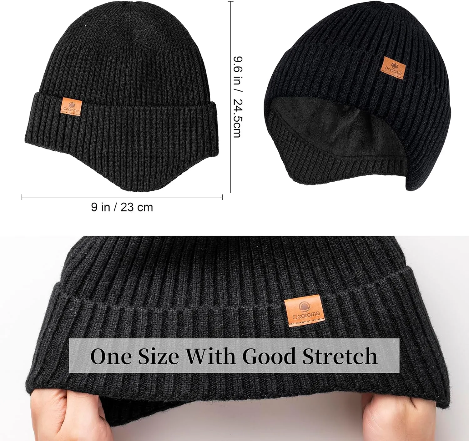 Ocatoma Winter Beanie with Earflap for Men Women Warm Knit Soft Hat Outdoor Beanie Unisex Gifts for Men Women