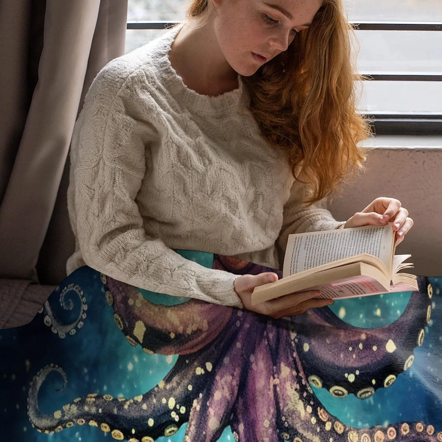 Octopus Fleece Throw Blanket Lightweight Super Soft Flannel Bed Blanket Perfect Home Decor for Couch Chair Sofa Living Room 50"X40" Small
