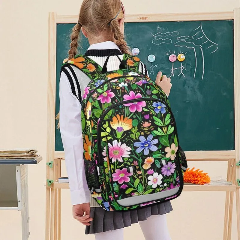 ODAWA Cute Floral Flowers Leaves Bags for School Book Bags for Teens Kindergarten Sturdy Kids Backpack Ages 6-12