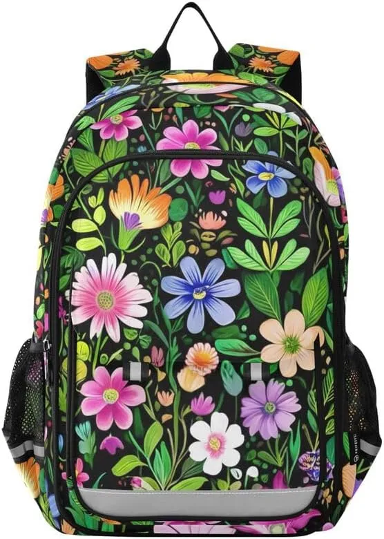 ODAWA Cute Floral Flowers Leaves Bags for School Book Bags for Teens Kindergarten Sturdy Kids Backpack Ages 6-12