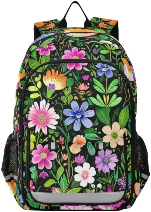 ODAWA Cute Floral Flowers Leaves Bags for School Book Bags for Teens Kindergarten Sturdy Kids Backpack Ages 6-12
