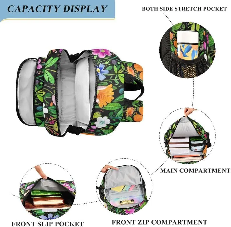 ODAWA Cute Floral Flowers Leaves Bags for School Book Bags for Teens Kindergarten Sturdy Kids Backpack Ages 6-12