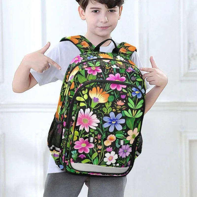 ODAWA Cute Floral Flowers Leaves Bags for School Book Bags for Teens Kindergarten Sturdy Kids Backpack Ages 6-12