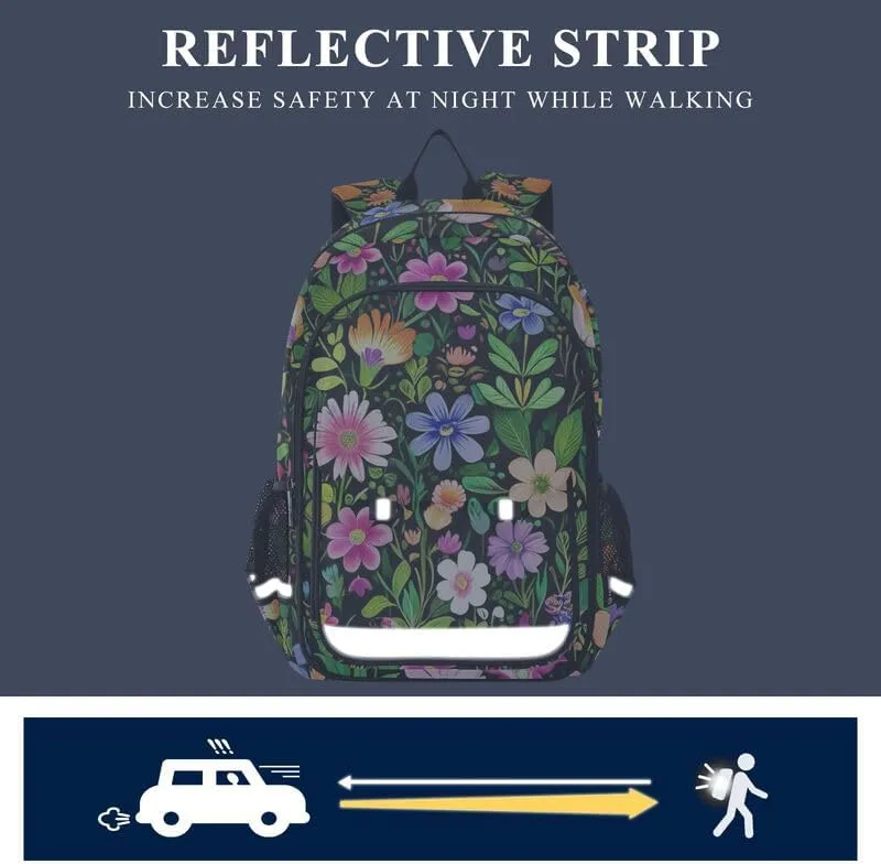 ODAWA Cute Floral Flowers Leaves Bags for School Book Bags for Teens Kindergarten Sturdy Kids Backpack Ages 6-12