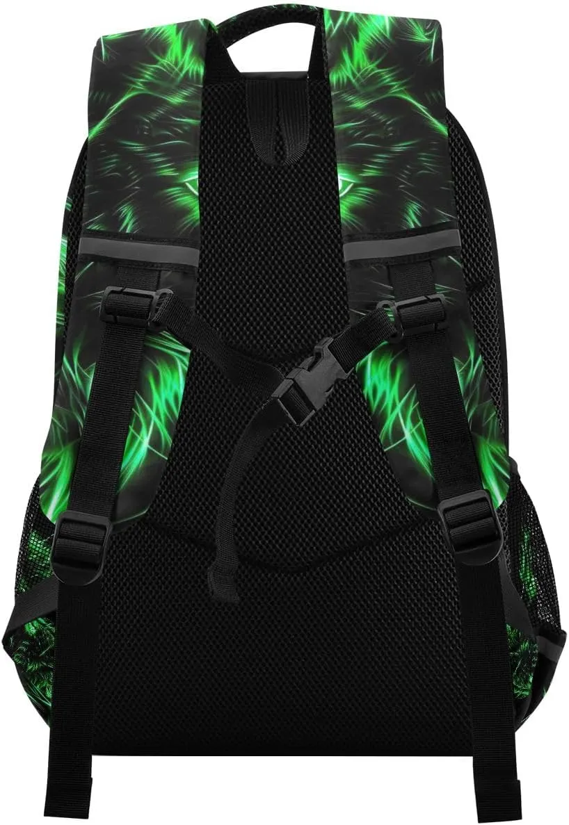 ODAWA Green Neon Wolf School Backpack for Boys Girls Elementary Bookbag Travel Bag Casual Rucksack