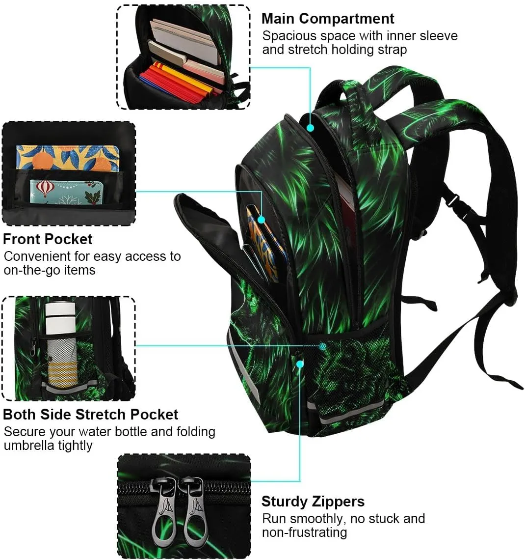 ODAWA Green Neon Wolf School Backpack for Boys Girls Elementary Bookbag Travel Bag Casual Rucksack