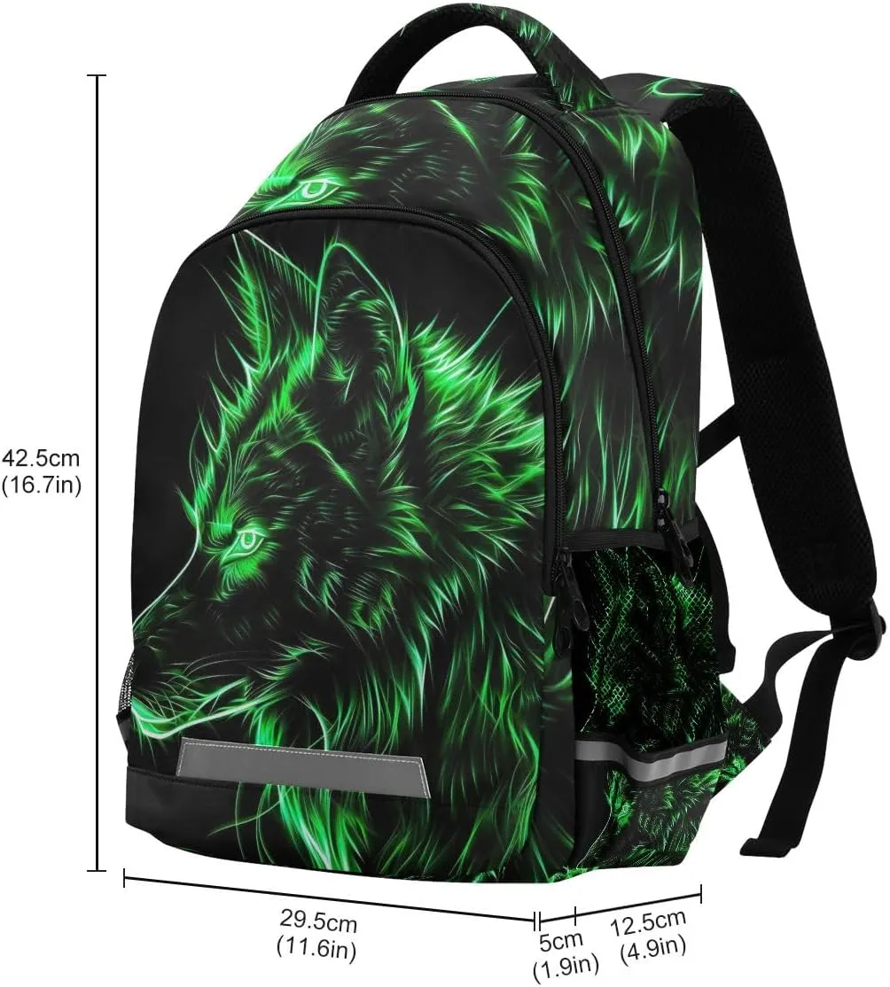 ODAWA Green Neon Wolf School Backpack for Boys Girls Elementary Bookbag Travel Bag Casual Rucksack