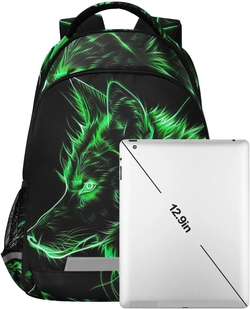 ODAWA Green Neon Wolf School Backpack for Boys Girls Elementary Bookbag Travel Bag Casual Rucksack